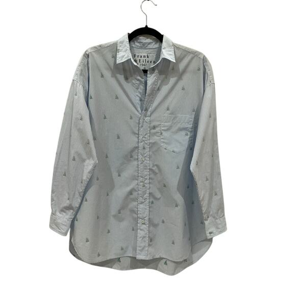 Frank & Eileen Shirley Oversized Italian Cotton Shirt Sailboat Stripe Size Small - Picture 5 of 12